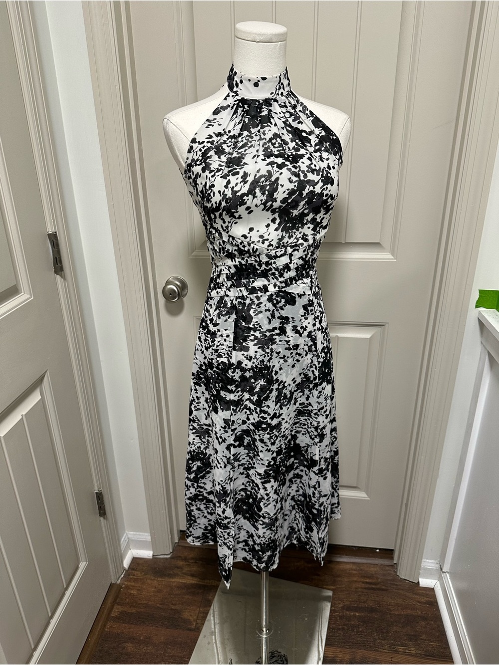 White House Black Market Black & White Halter Midi Dress